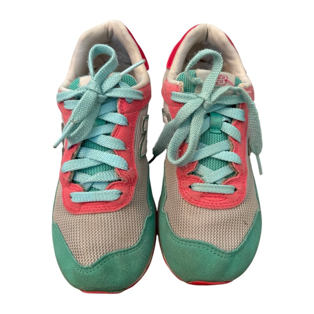 New Balance Girls Size 2 Sneakers Gray Pink Aqua Lace Up Low Top Rubber Sole Ath - Picture 2 of 12